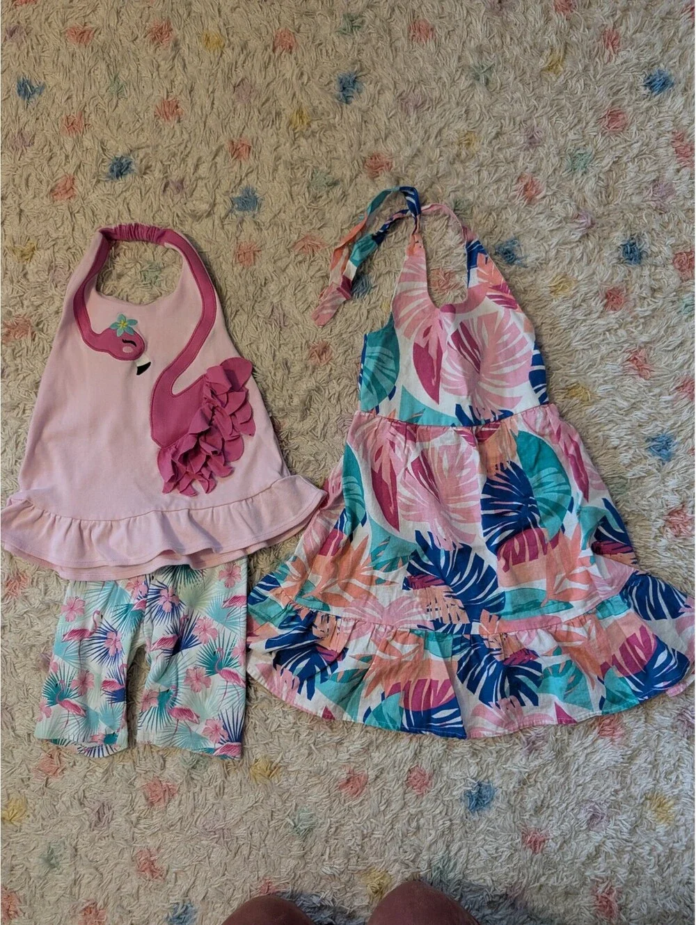 Gymboree Girls' 6 Tropical Halter Dress and Flamingo Halter Top w Leggings Set